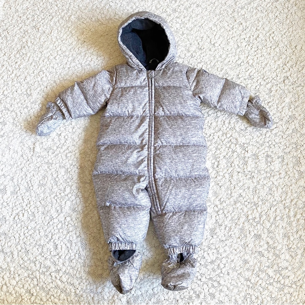 Baby Gap Heavy Puffer One Piece Removable Mittens & Booties, 6-12 Month, Gray